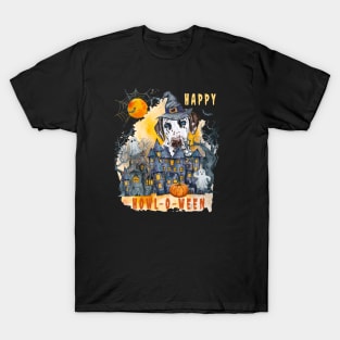 Dalmatian Happy Howl-o-ween Ghost Houses Funny Watercolor T-Shirt